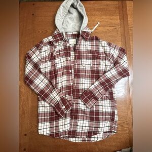 American Eagle hooded flannel size Small-burgu plaid